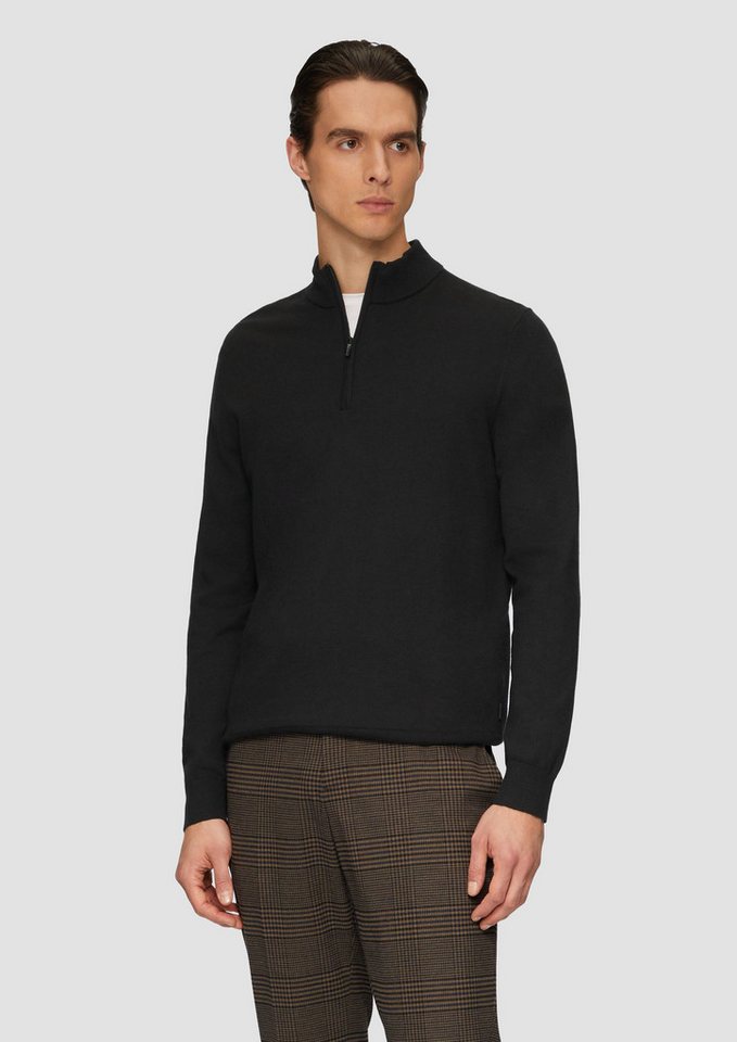 s.Oliver BLACK LABEL Strickpullover Strickpullover mit Troyer-Kragen und Seide Rippblende von s.Oliver BLACK LABEL