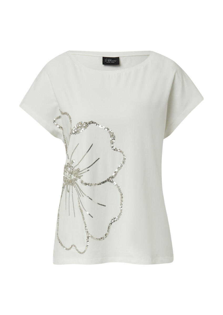 s.Oliver BLACK LABEL - T-Shirt im Relaxed Fit mit Paillettenbesatz weiß - Gr. - 42 von s.Oliver BLACK LABEL