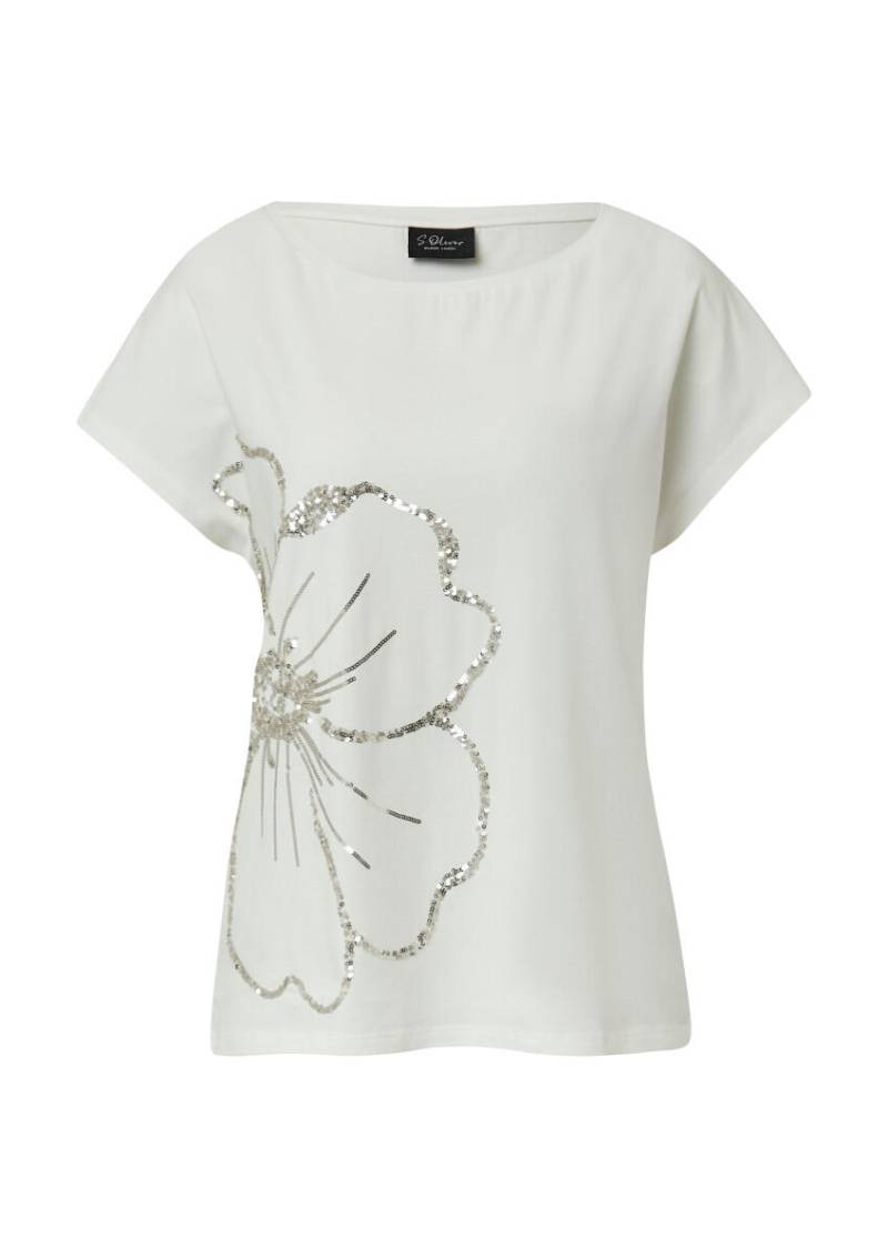 s.Oliver BLACK LABEL - T-Shirt im Relaxed Fit mit Paillettenbesatz weiß - Gr. - 42 von s.Oliver BLACK LABEL