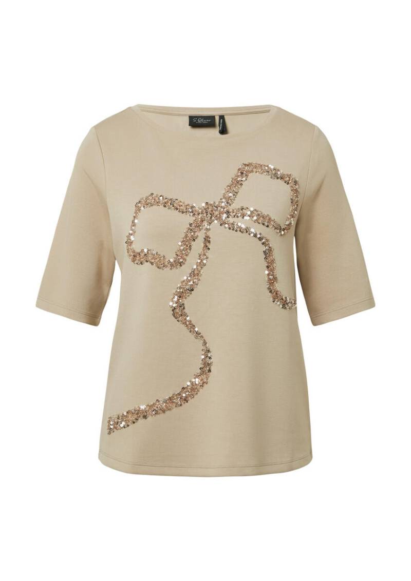 s.Oliver BLACK LABEL - T-Shirt mit Pailletten im Relaxed Fit beige - Gr. - 46 von s.Oliver BLACK LABEL