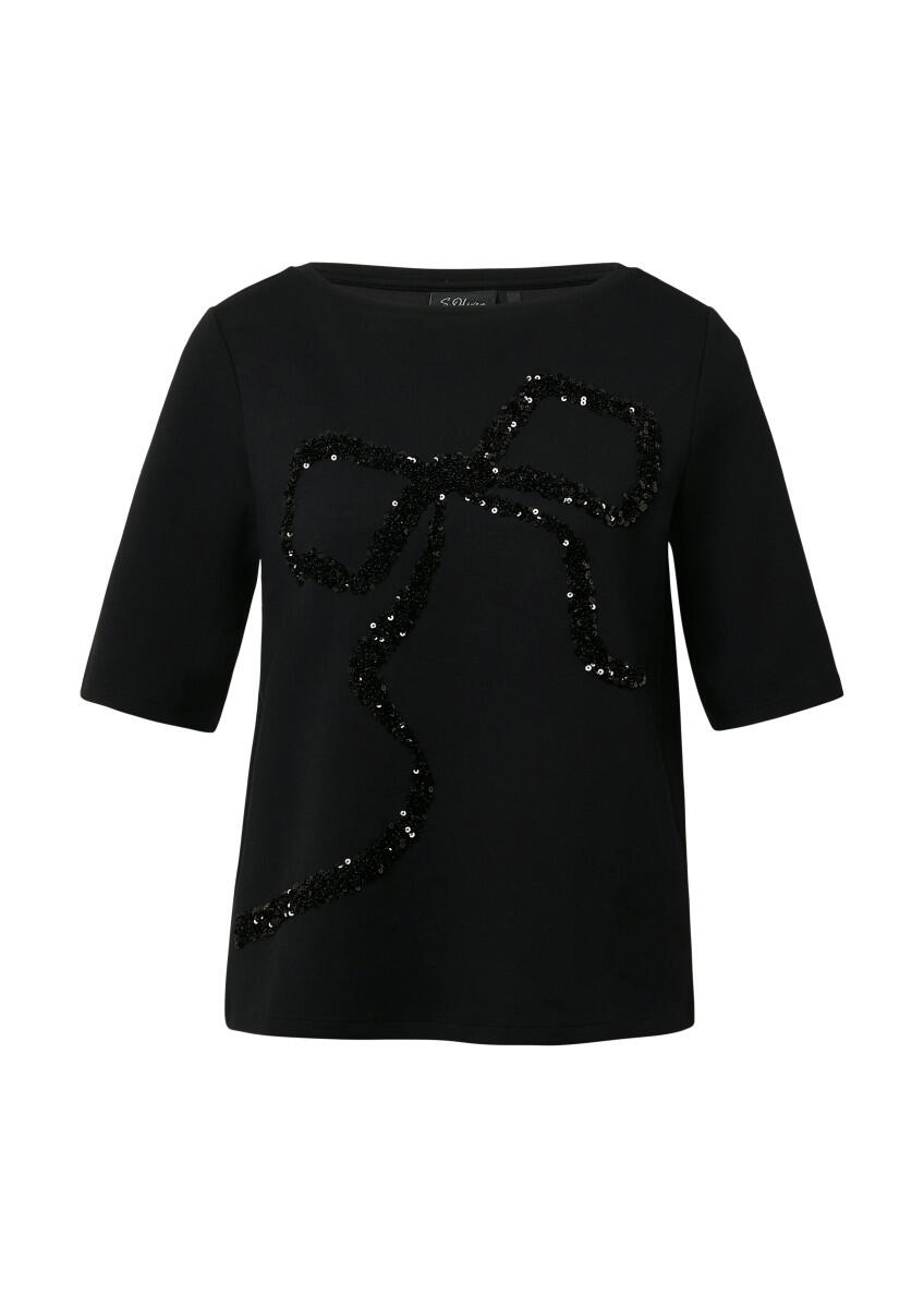 s.Oliver BLACK LABEL - T-Shirt mit Pailletten im Relaxed Fit schwarz - Gr. - 40 von s.Oliver BLACK LABEL