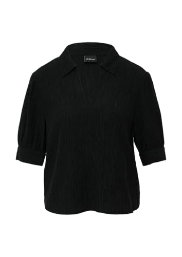 s.Oliver BLACK LABEL Verkürzte Plissee-Bluse im Loose Fit mit Puffärmeln schwarz 44 von s.Oliver BLACK LABEL