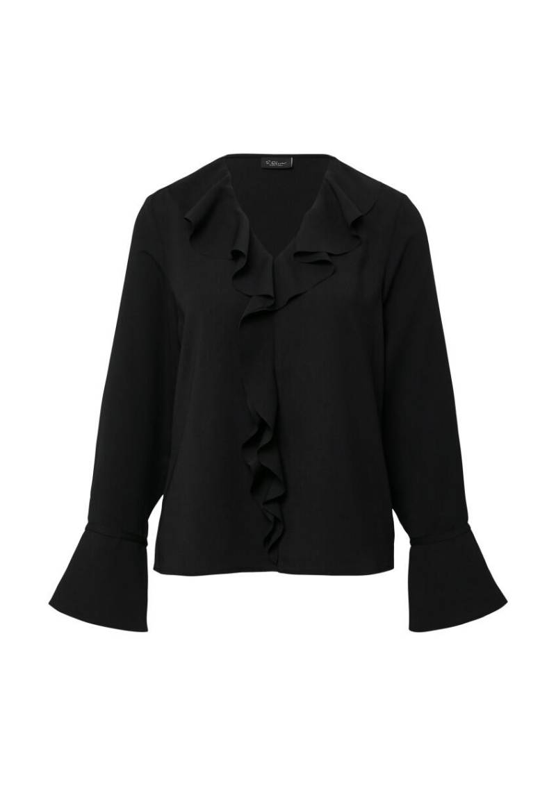 s.Oliver BLACK LABEL - Volant-Bluse mit langen Ärmeln schwarz - Gr. - 38 von s.Oliver BLACK LABEL