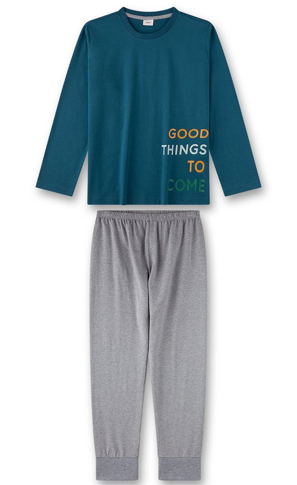 s.Oliver Junior Pyjama s.Oliver Jungen Schlafanzug Pyjama lang Good Things grün grau (2 tlg) von s.Oliver Junior