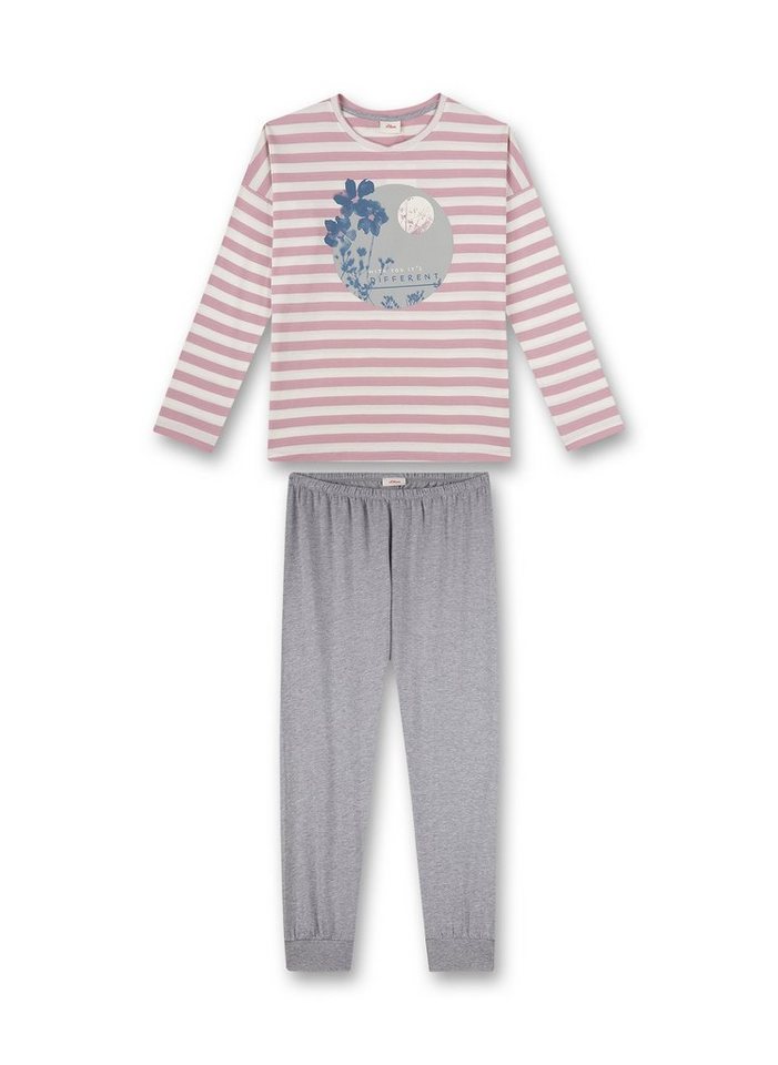 s.Oliver Junior Pyjama s.Oliver Mädchen Schlafanzug Pyjama lang Blumen Stripes rosa grau (2 tlg) von s.Oliver Junior