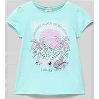 s.Oliver RED LABEL Ausgestelltes T-Shirt mit Glitzerprint in Aqua, Größe 128 von s.Oliver RED LABEL
