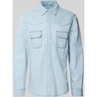 s.Oliver RED LABEL Regular Fit Jeanshemd aus Baumwoll-Mix im Western-Stil in Hellblau, Größe S s.Oliver RED LABEL Regular Fit Jeanshemd aus Baumwoll-Mix im Western-Stil in Hellblau, Größe S von s.Oliver RED LABEL