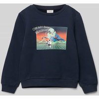 s.Oliver RED LABEL Regular Fit Sweatshirt mit gummiertem Frontprint in Marine, Größe 92 von s.Oliver RED LABEL