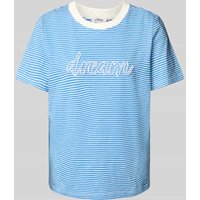 s.Oliver RED LABEL Regular Fit T-Shirt aus reiner Baumwolle mit Schmuckperlen-Schriftzug in Blau, Größe 38 s.Oliver RED LABEL Regular Fit T-Shirt aus reiner Baumwolle mit Schmuckperlen-Schriftzug in Blau, Größe 38 von s.Oliver RED LABEL