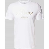 s.Oliver RED LABEL Regular Fit T-Shirt aus reiner Baumwolle mit Statement-Label-Print in Weiss, Größe XXL von s.Oliver RED LABEL