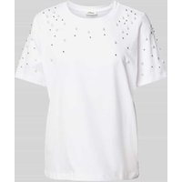 s.Oliver RED LABEL Relaxed Fit T-Shirt aus reiner Baumwolle mit Schmuckperlen in Weiss, Größe 44 von s.Oliver RED LABEL