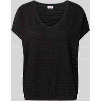 s.Oliver RED LABEL T-Shirt mit Strukturmuster und V-Ausschnitt in Black, Größe 40 von s.Oliver RED LABEL