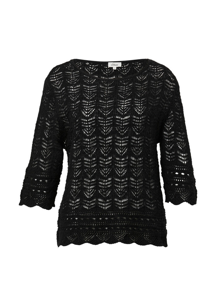 s.Oliver Red Label - Ajour-Strickpullover mit 3/4-Ärmeln schwarz - Gr. - 36 von s.Oliver Red Label