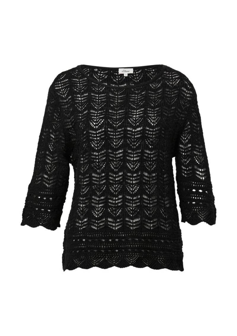 s.Oliver Red Label - Ajour-Strickpullover mit 3/4-Ärmeln schwarz - Gr. - 36 von s.Oliver Red Label