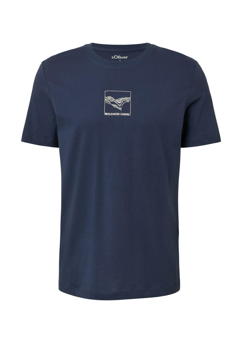 s.Oliver Red Label - Baumwoll-T-Shirt mit Crew Neck und Front-Print blau - Gr. - L von s.Oliver Red Label