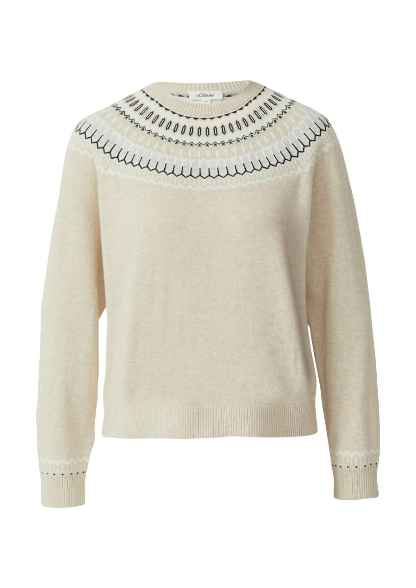 s.Oliver Red Label - Feinstrickpullover mit Norwegermuster beige - Gr. - 46 von s.Oliver Red Label