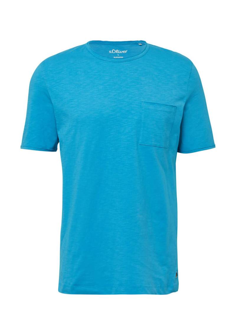 s.Oliver Red Label - Flammgarn-T-Shirt mit Brusttasche und offenen Kanten grün/blau - Gr. - M von s.Oliver Red Label