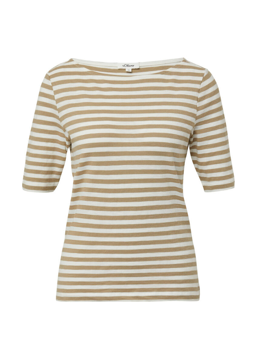 s.Oliver Red Label - Gestreiftes T-Shirt im Slim Fit mit Flammgarnstruktur braun - Gr. - 42 von s.Oliver Red Label