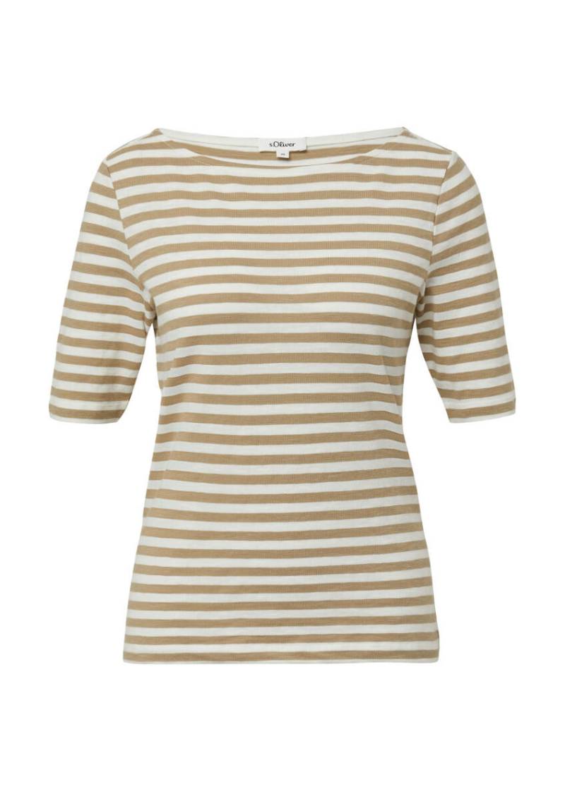 s.Oliver Red Label - Gestreiftes T-Shirt im Slim Fit mit Flammgarnstruktur braun - Gr. - 42 von s.Oliver Red Label