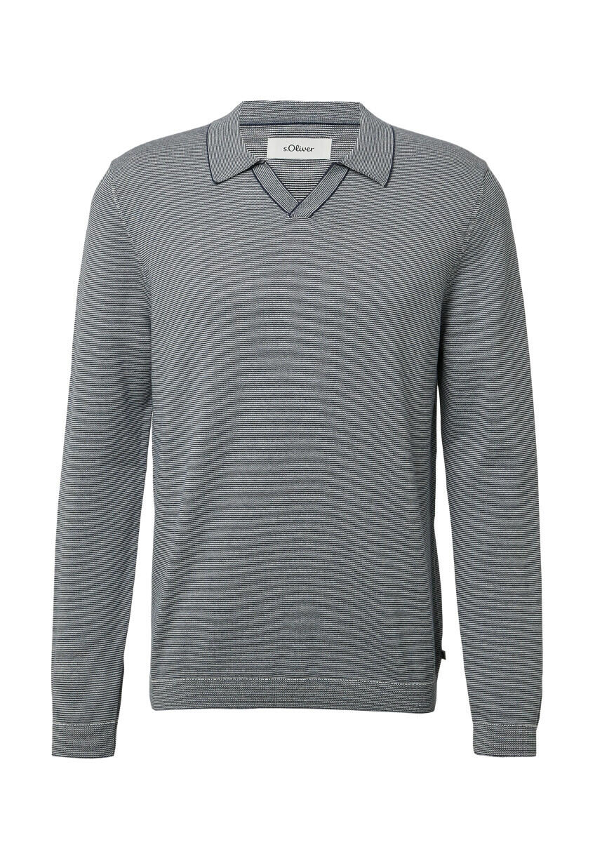 s.Oliver Red Label - Gestrickter Streifenpullover mit Polokragen blau/weiß - Gr. - M von s.Oliver Red Label