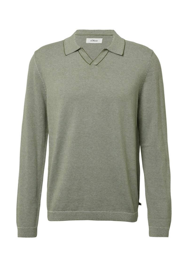 s.Oliver Red Label - Gestrickter Streifenpullover mit Polokragen grün/weiß - Gr. - L von s.Oliver Red Label