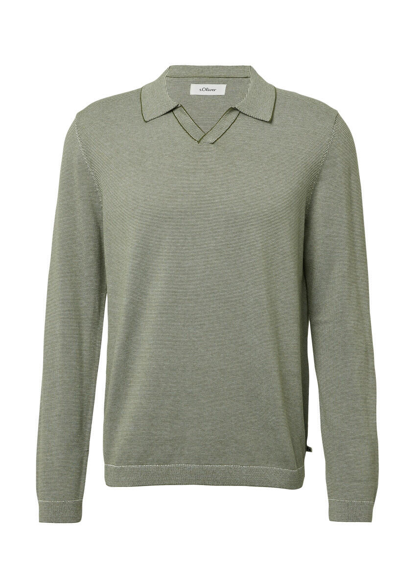 s.Oliver Red Label - Gestrickter Streifenpullover mit Polokragen grün/weiß - Gr. - XL von s.Oliver Red Label