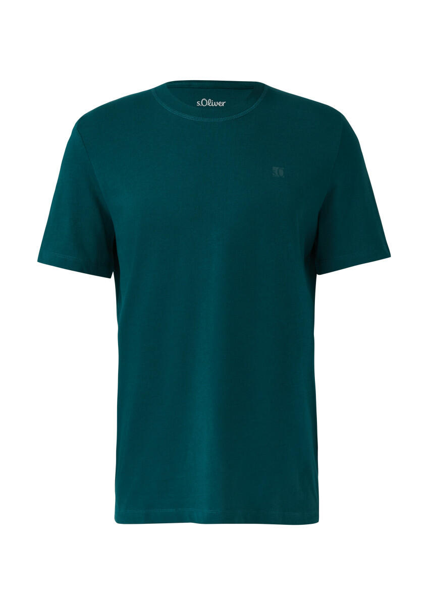 s.Oliver Red Label - Heavy Jersey T-Shirt mit Crew Neck und Logo-Print grün - Gr. - S von s.Oliver Red Label