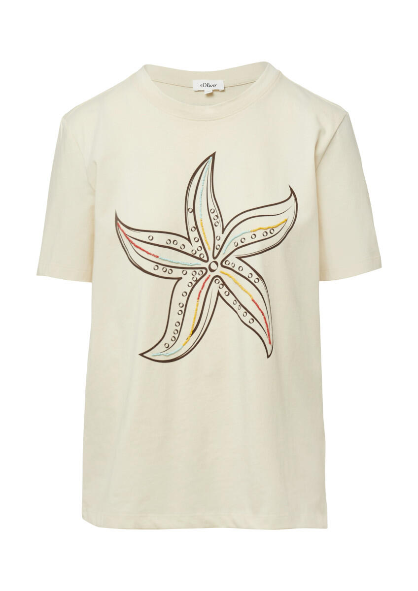 s.Oliver Red Label - Jersey-T-Shirt mit Frontprint und Schmuckperlen beige - Gr. - 36 von s.Oliver Red Label