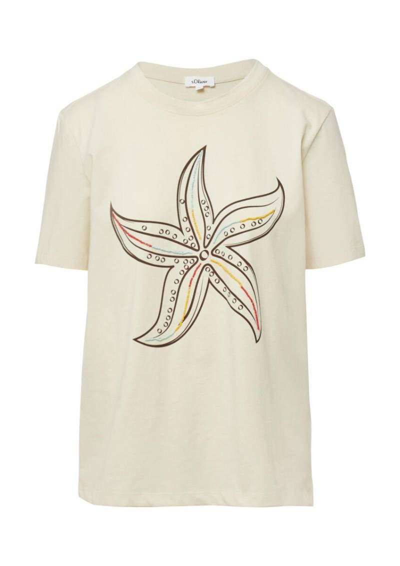 s.Oliver Red Label - Jersey-T-Shirt mit Frontprint und Schmuckperlen beige - Gr. - 36 von s.Oliver Red Label