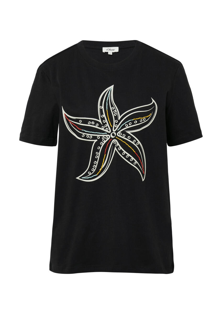 s.Oliver Red Label - Jersey-T-Shirt mit Frontprint und Schmuckperlen schwarz - Gr. - 34 von s.Oliver Red Label