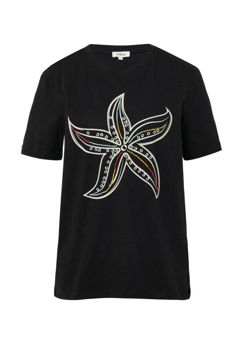 s.Oliver Red Label - Jersey-T-Shirt mit Frontprint und Schmuckperlen schwarz - Gr. - 38 von s.Oliver Red Label