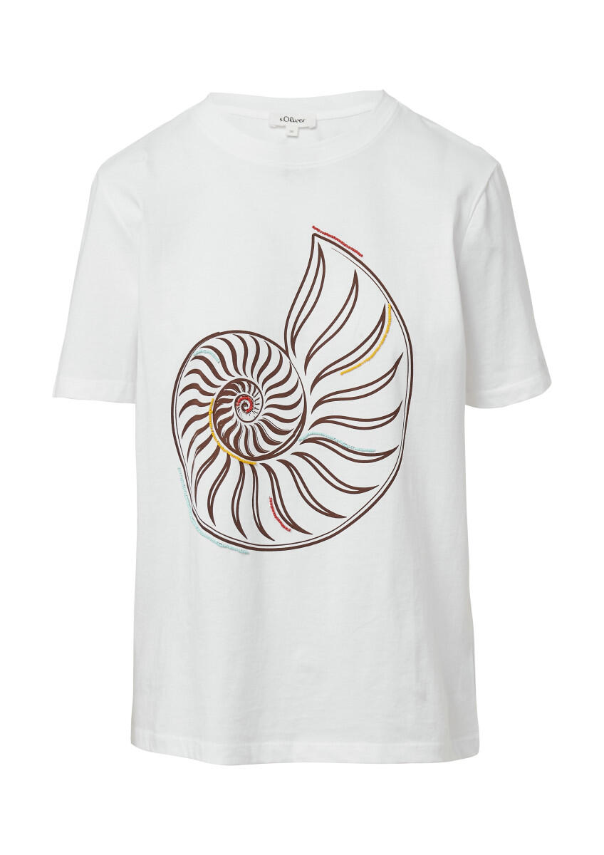 s.Oliver Red Label - Jersey-T-Shirt mit Frontprint und Schmuckperlen weiß - Gr. - 42 von s.Oliver Red Label