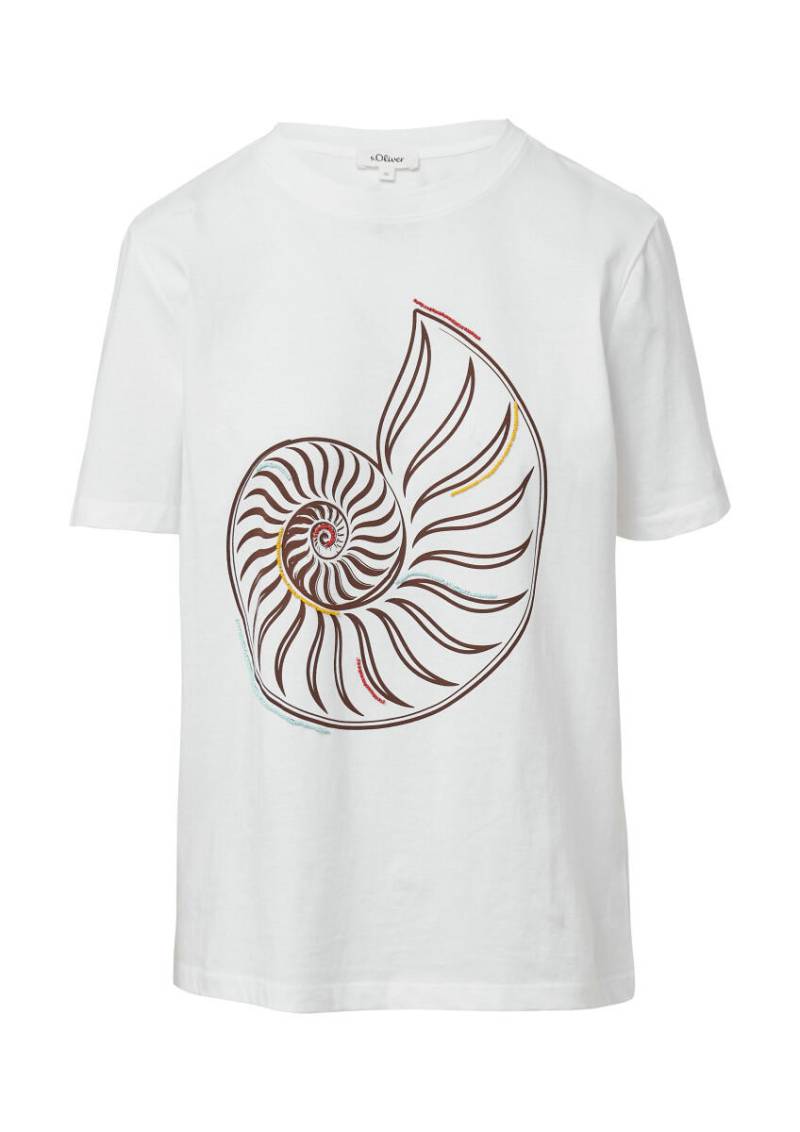 s.Oliver Red Label - Jersey-T-Shirt mit Frontprint und Schmuckperlen weiß - Gr. - 42 von s.Oliver Red Label