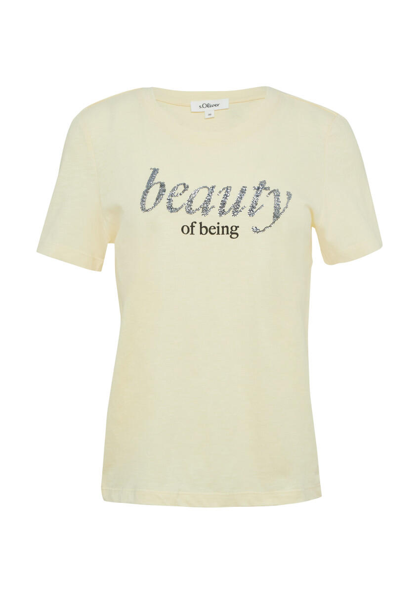 s.Oliver Red Label - Jersey-T-Shirt mit Schriftprint und Pailletten gelb - Gr. - 38 von s.Oliver Red Label