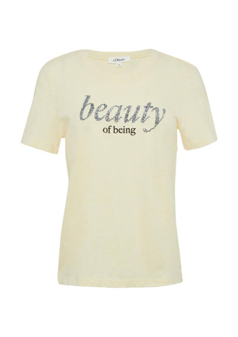 s.Oliver Red Label - Jersey-T-Shirt mit Schriftprint und Pailletten gelb - Gr. - 40 von s.Oliver Red Label