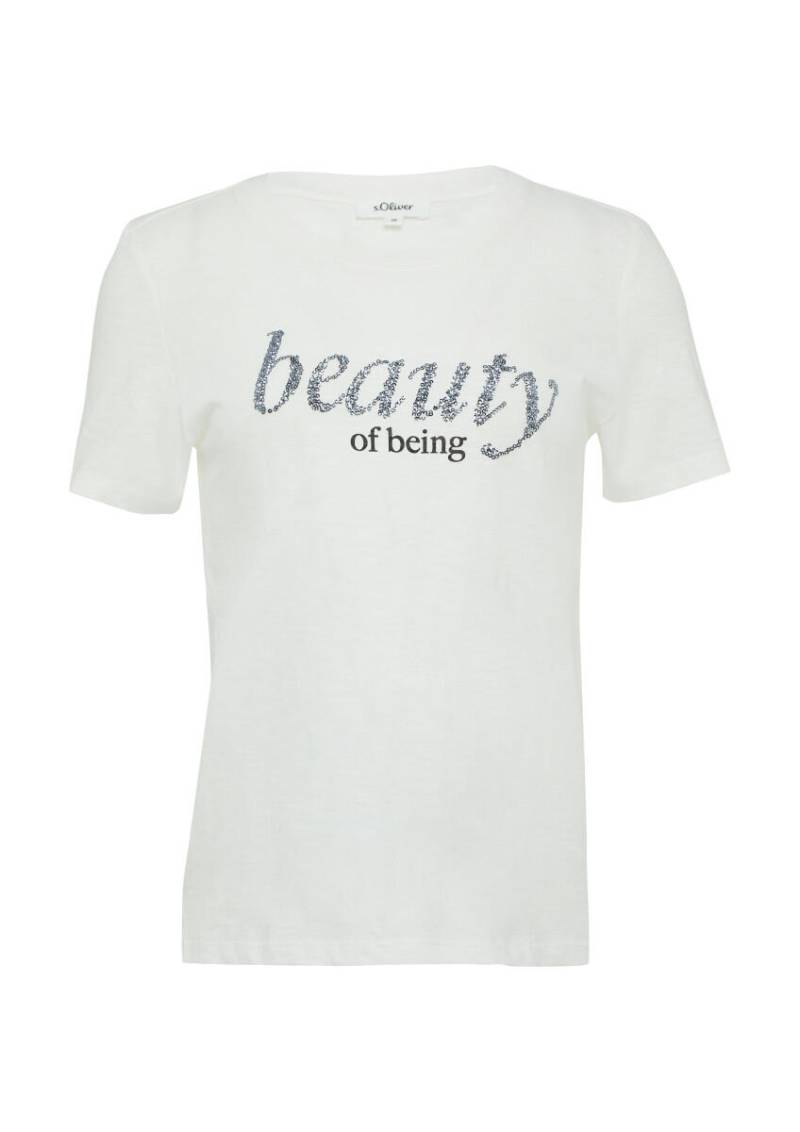 s.Oliver Red Label - Jersey-T-Shirt mit Schriftprint und Pailletten weiß - Gr. - 42 von s.Oliver Red Label