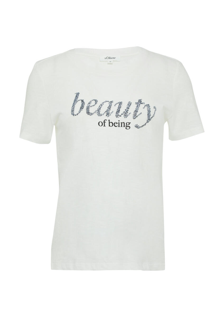 s.Oliver Red Label - Jersey-T-Shirt mit Schriftprint und Pailletten weiß - Gr. - 44 von s.Oliver Red Label