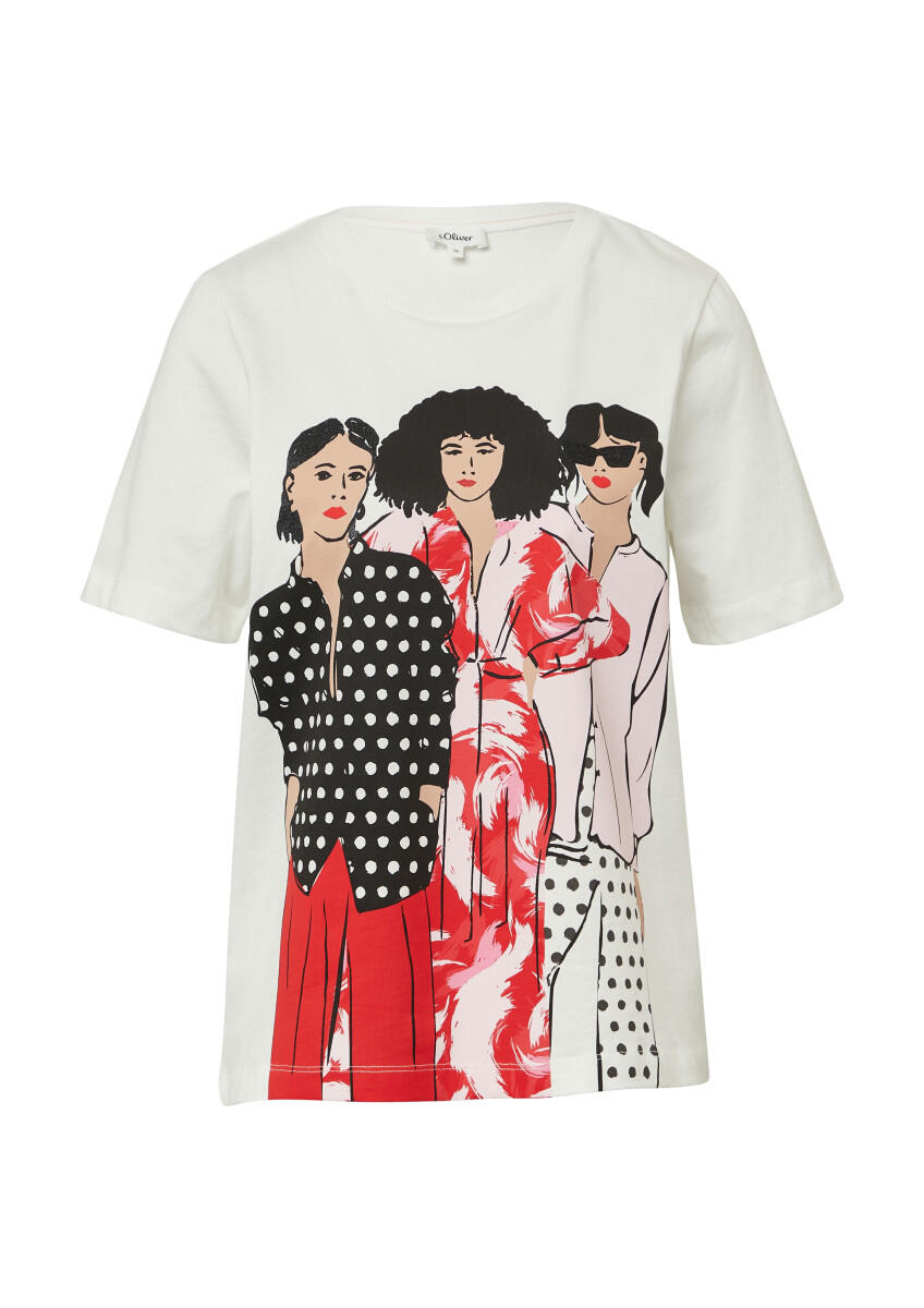 s.Oliver Red Label - Jerseyshirt im Relaxed Fit mit Effekt-Artwork weiß - Gr. - 38 von s.Oliver Red Label