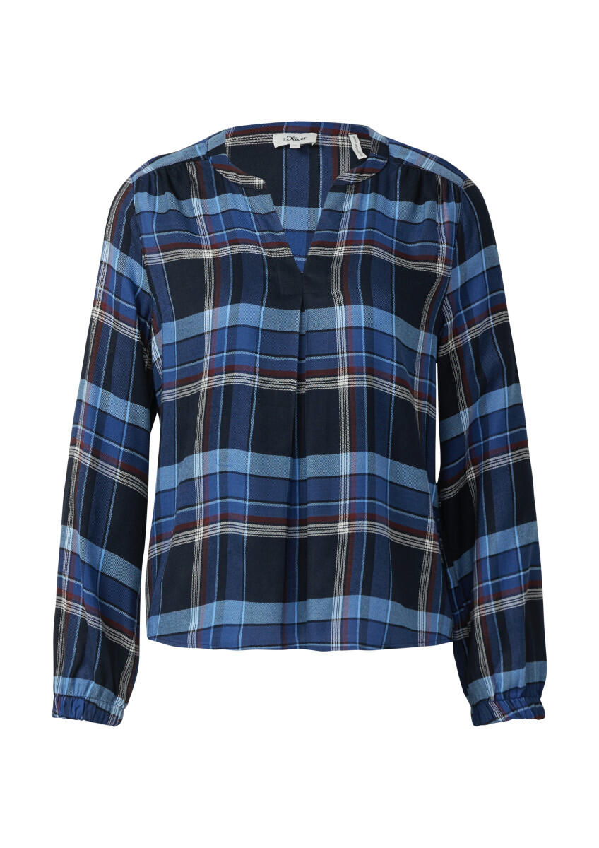 s.Oliver Red Label - Karo-Bluse mit Faltendetail blau - Gr. - 38 von s.Oliver Red Label