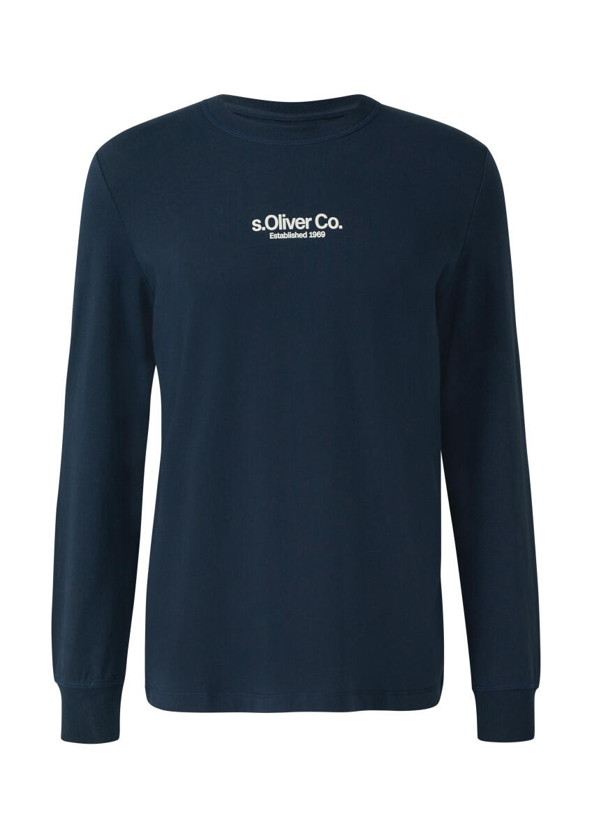 s.Oliver Red Label - Longsleeve aus Baumwolle mit Rippbündchen und Logo blau - Gr. - L von s.Oliver Red Label