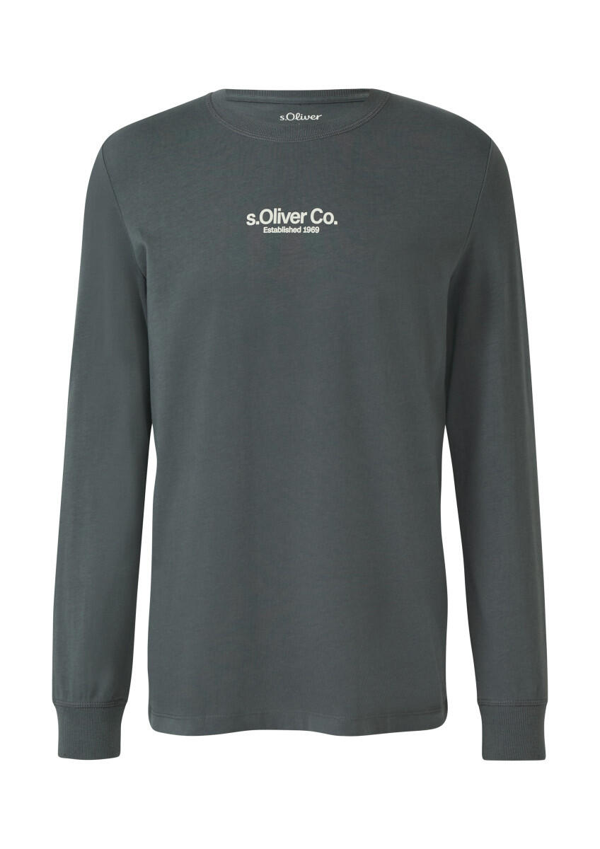 s.Oliver Red Label - Longsleeve aus Baumwolle mit Rippbündchen und Logo grau - Gr. - M von s.Oliver Red Label