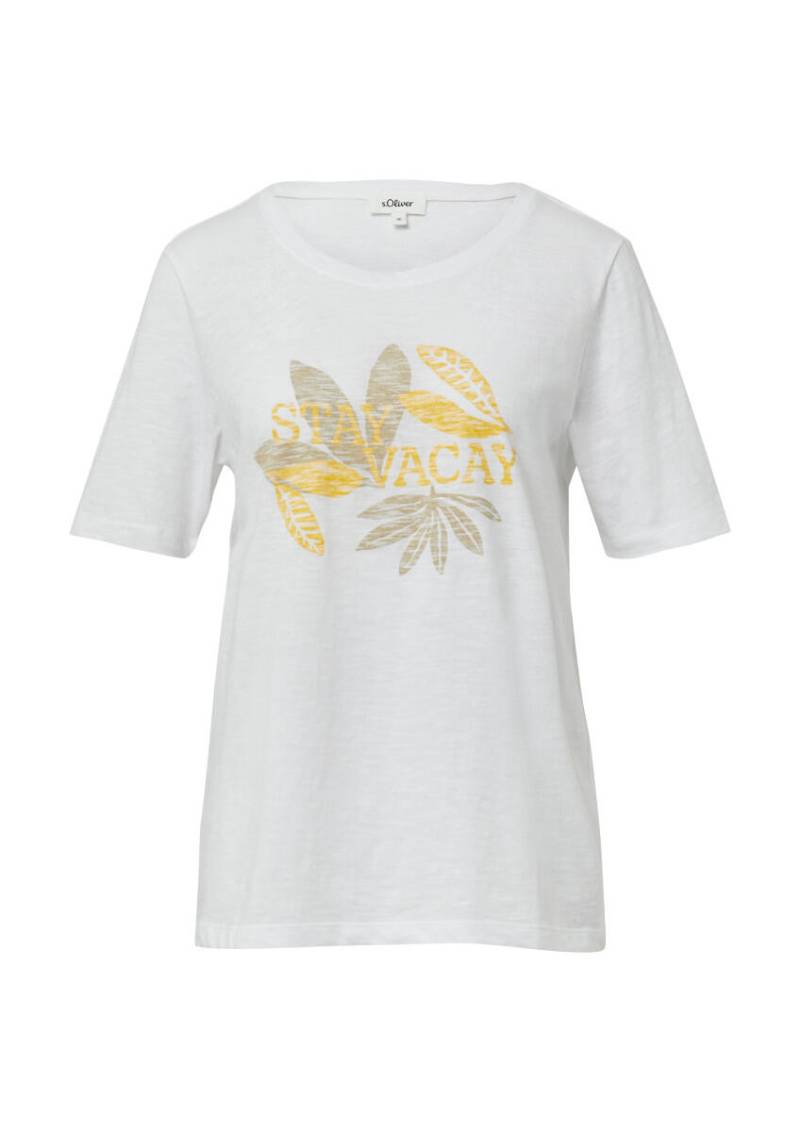 s.Oliver Red Label - Print-T-Shirt mit Flammgarnstruktur im Relaxed Fit weiß - Gr. - 44 von s.Oliver Red Label