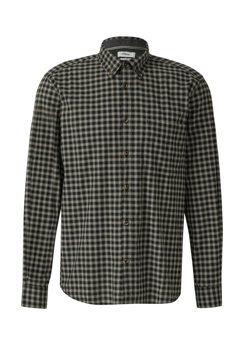 s.Oliver Red Label - Regular Fit: Elastisches Button-Down-Hemd mit Karomuster beige/schwarz - Gr. - XXL von s.Oliver Red Label