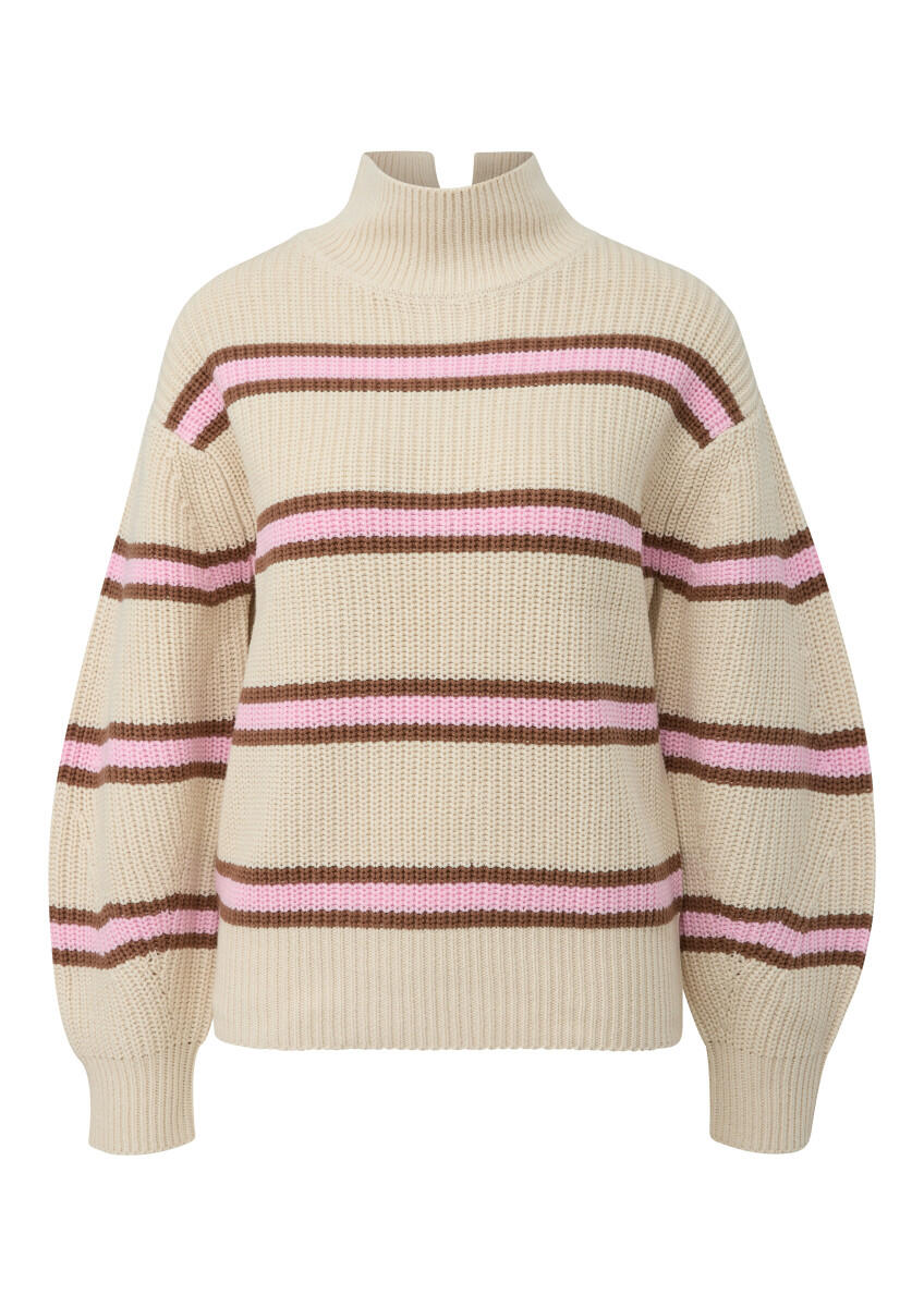 s.Oliver Red Label - Relaxed Fit Strickpullover mit Streifenmuster pink/beige - Gr. - 34 von s.Oliver Red Label