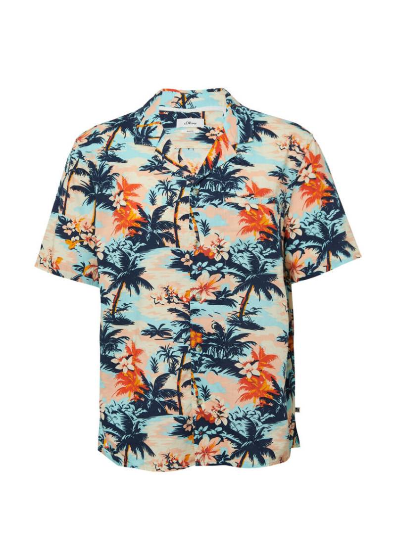 s.Oliver Red Label - Resort Fit: Kurzarmhemd aus Viskosemix mit Brusttasche grün/blau - Gr. - S von s.Oliver Red Label