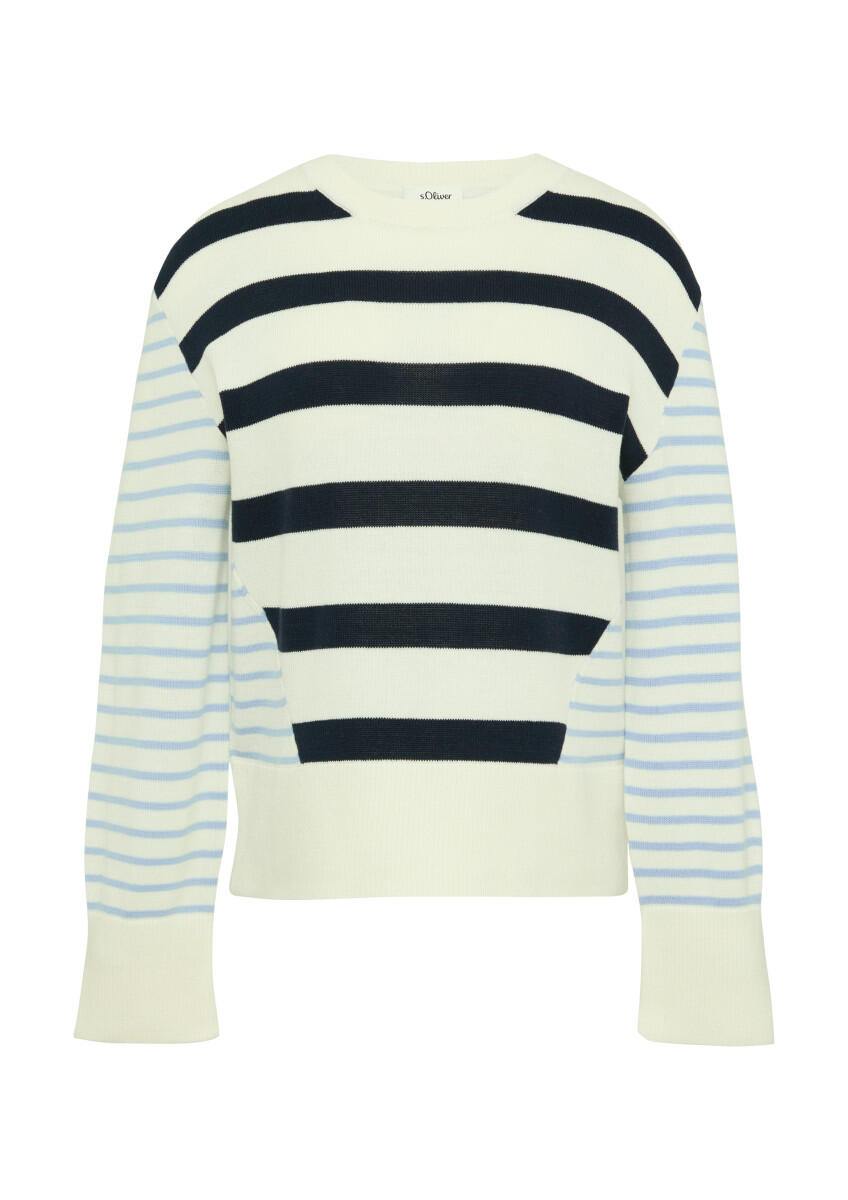s.Oliver Red Label - Rundhals-Pullover im Streifenmix weiß/blau - Gr. - 40 von s.Oliver Red Label