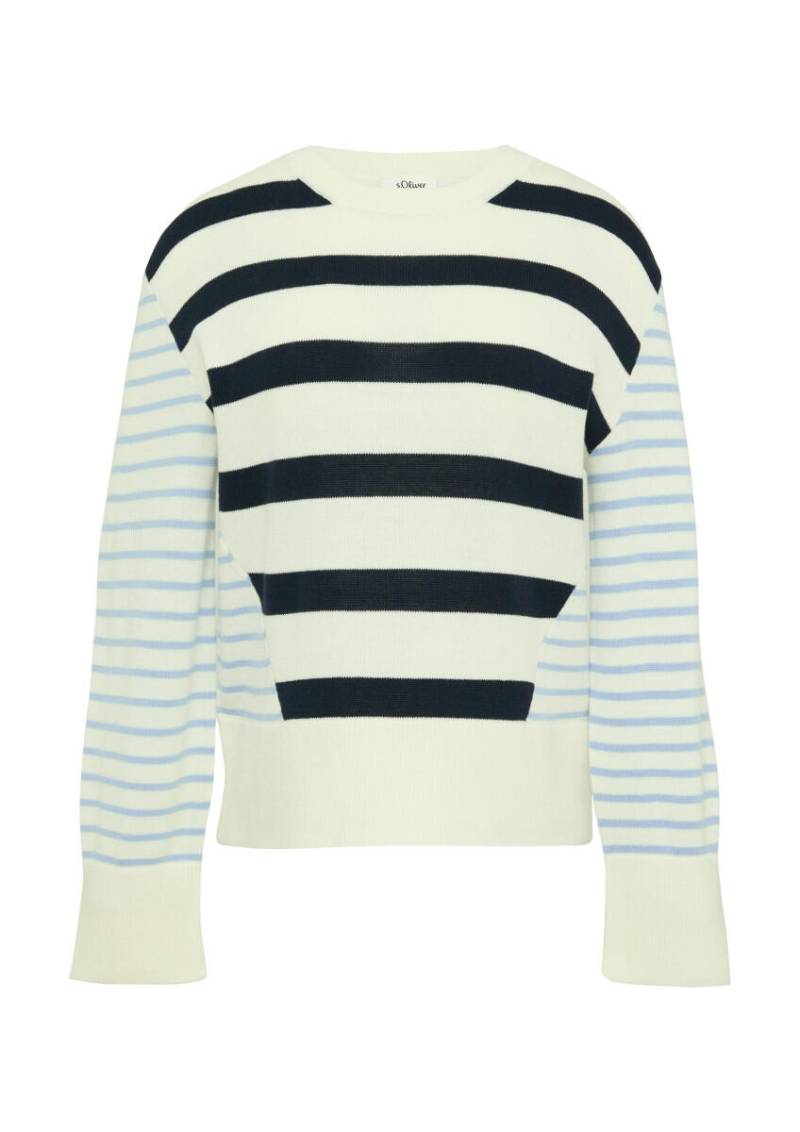 s.Oliver Red Label - Rundhals-Pullover im Streifenmix weiß/blau - Gr. - 40 von s.Oliver Red Label