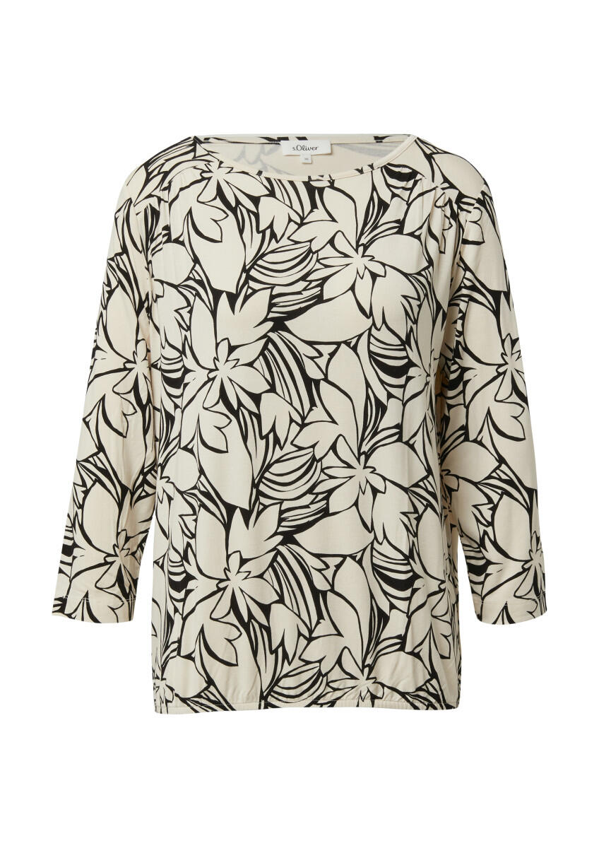 s.Oliver Red Label - Shirt mit 3/4-Ärmeln und floralem Allover-Print beige/schwarz - Gr. - 34 von s.Oliver Red Label