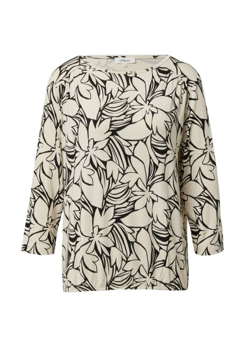 s.Oliver Red Label - Shirt mit 3/4-Ärmeln und floralem Allover-Print beige/schwarz - Gr. - 34 von s.Oliver Red Label