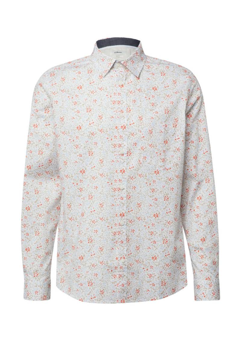 s.Oliver Red Label - Slim Fit: Langarmhemd mit All-over-Print und Kentkragen blau/braun/weiß - Gr. - 3XL von s.Oliver Red Label
